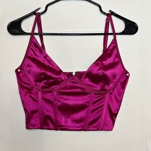 Hot pink satin zip up corset top